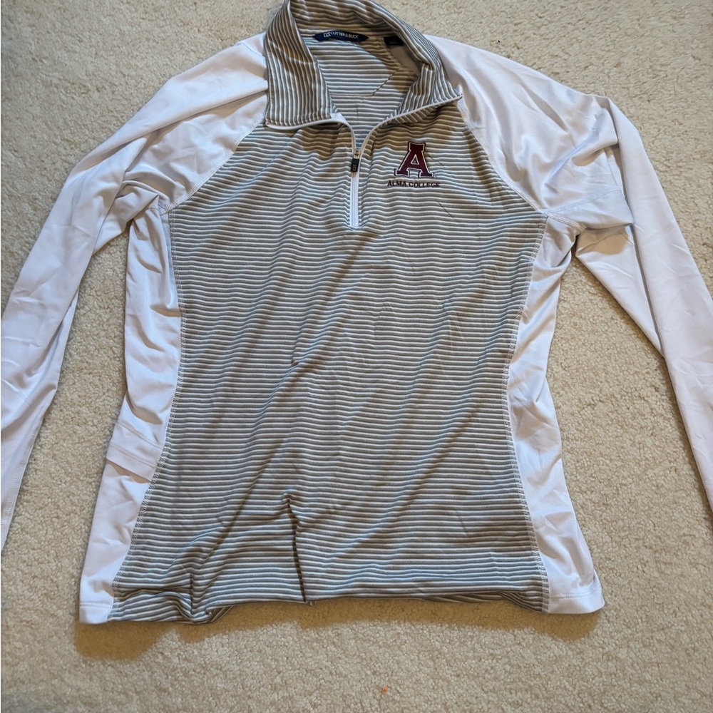 Cutter & Buck Gray Striped Quarter-Zip Pullover